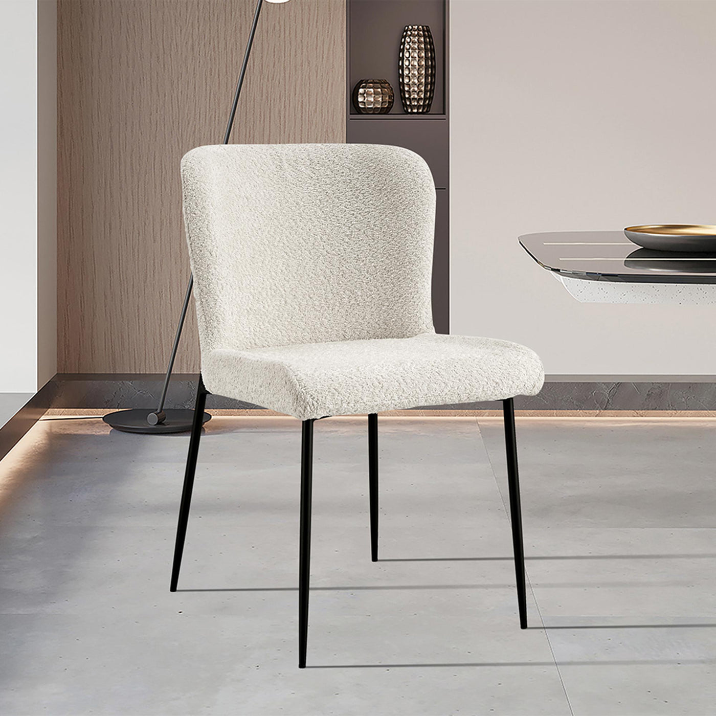 AZEL Lot de 2 chaises tissu bouclette blanc écru piètement métal noir