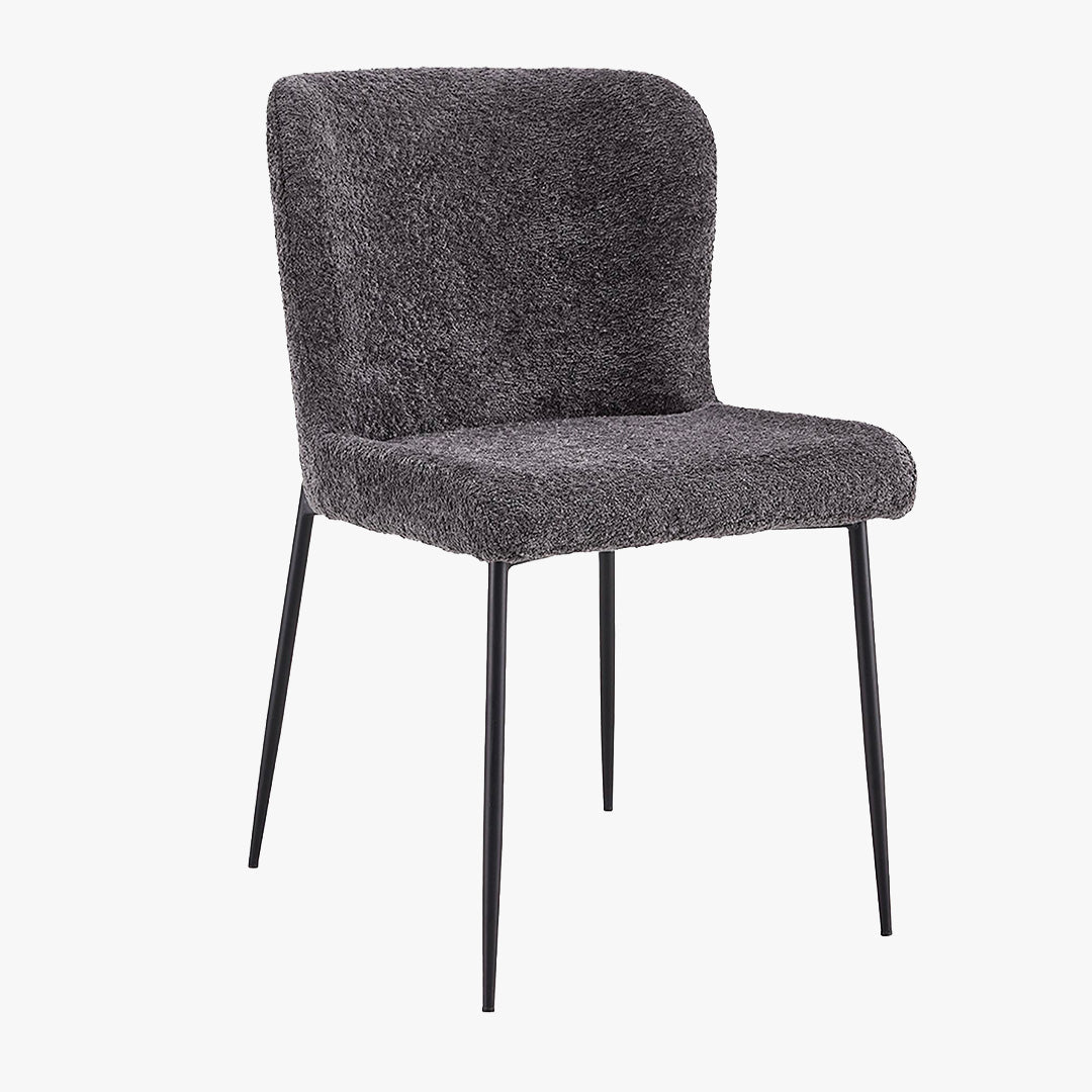 AZEL Lot de 2 chaises tissu bouclette gris anthracite piètement métal noir - Chaise de repas - Mobilier Deco