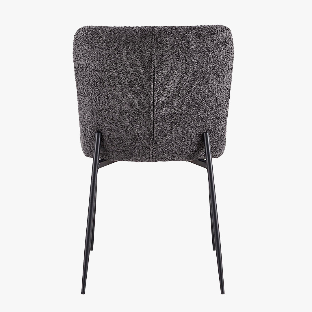 AZEL Lot de 2 chaises tissu bouclette gris anthracite piètement métal noir - Chaise de repas - Mobilier Deco