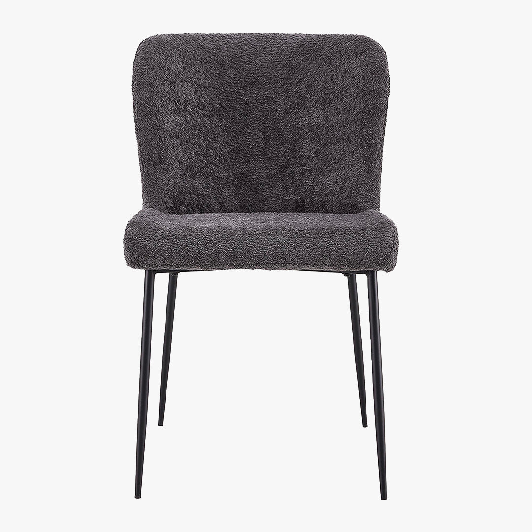 AZEL Lot de 2 chaises tissu bouclette gris anthracite piètement métal noir - Chaise de repas - Mobilier Deco