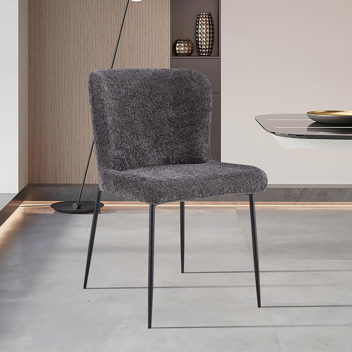 AZEL Lot de 2 chaises tissu bouclette gris anthracite piètement métal noir