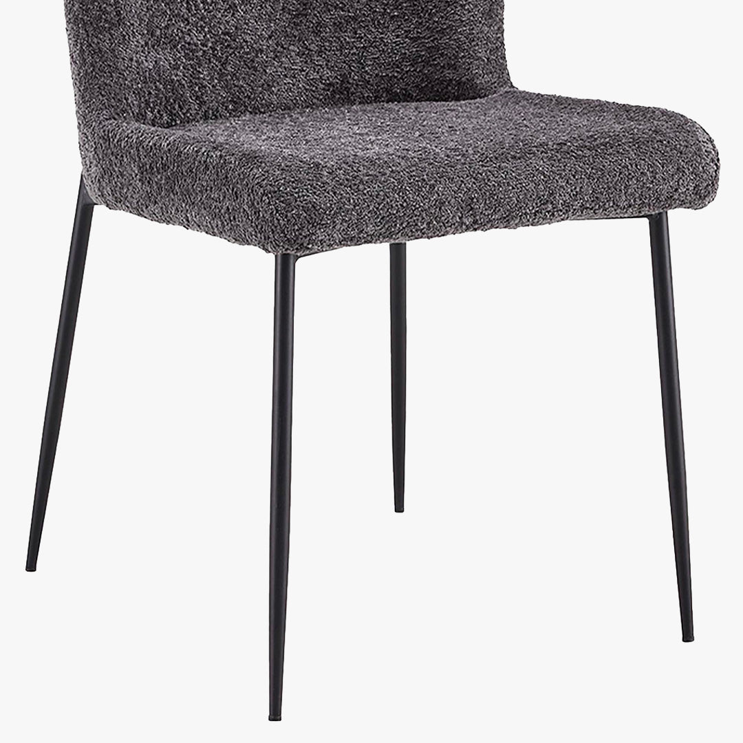 AZEL Lot de 2 chaises tissu bouclette gris anthracite piètement métal noir - Chaise de repas - Mobilier Deco