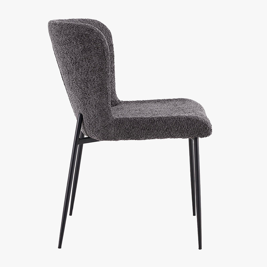 AZEL Lot de 2 chaises tissu bouclette gris anthracite piètement métal noir - Chaise de repas - Mobilier Deco