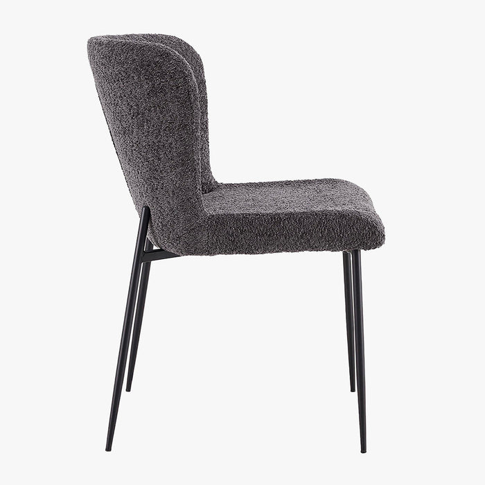 AZEL Lot de 2 chaises tissu bouclette gris anthracite piètement métal noir