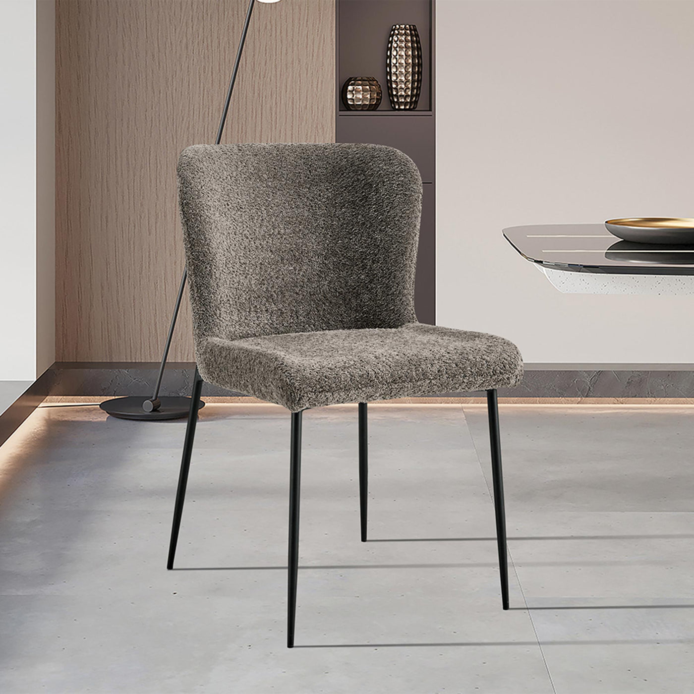 AZEL Lot de 2 chaises tissu bouclette taupe piètement métal noir