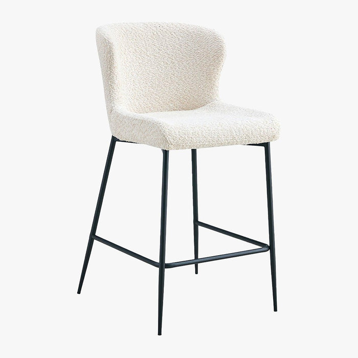 AZEL Lot de 2 tabourets tissu bouclette blanc écru piètement métal noir