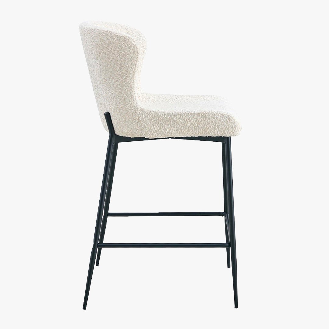AZEL Lot de 2 tabourets tissu bouclette blanc écru piètement métal noir - Tabourets - Mobilier Deco