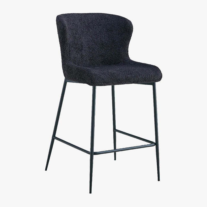 AZEL Lot de 2 tabourets tissu bouclette gris anthracite piètement métal noir