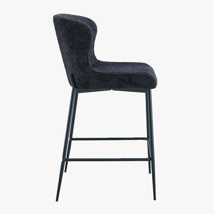 AZEL Lot de 2 tabourets tissu bouclette gris anthracite piètement métal noir