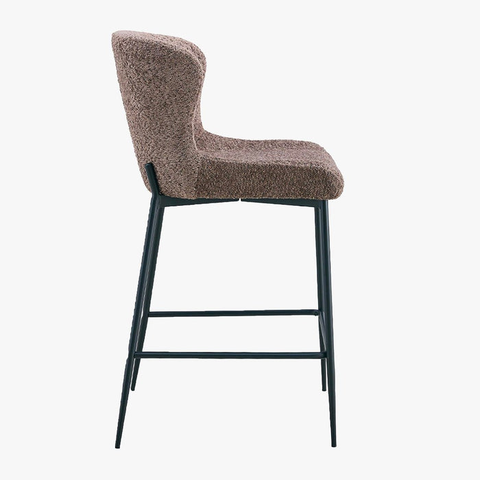 AZEL Lot de 2 tabourets tissu bouclette taupe piètement métal noir