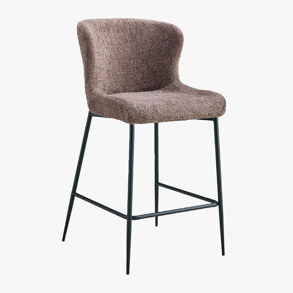 AZEL Lot de 2 tabourets tissu bouclette taupe piètement métal noir