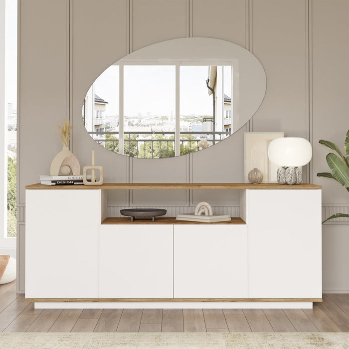 AZELIA Buffet 4 portes 1 niche couleur bois et blanc