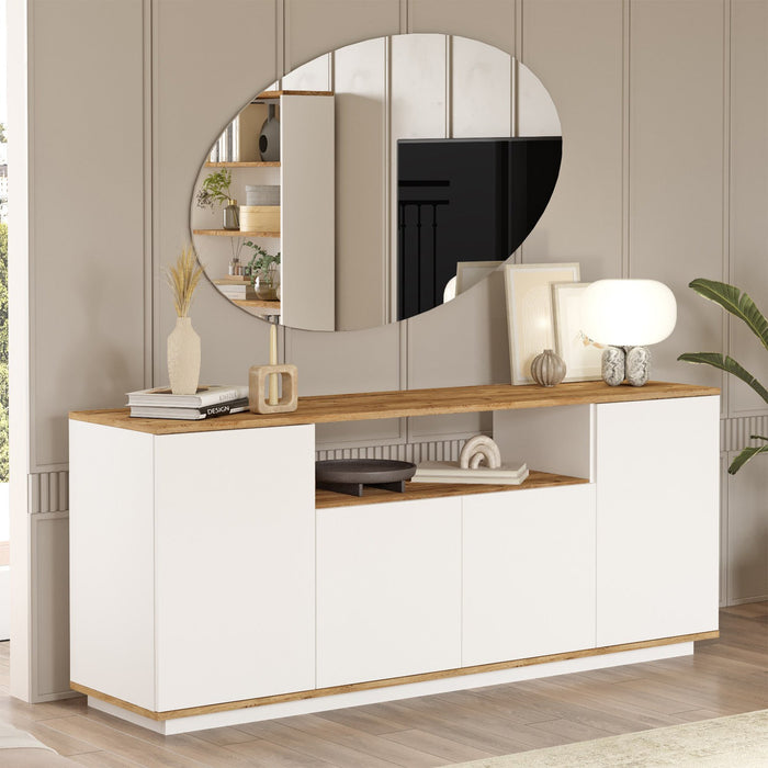 AZELIA Buffet 4 portes 1 niche couleur bois et blanc