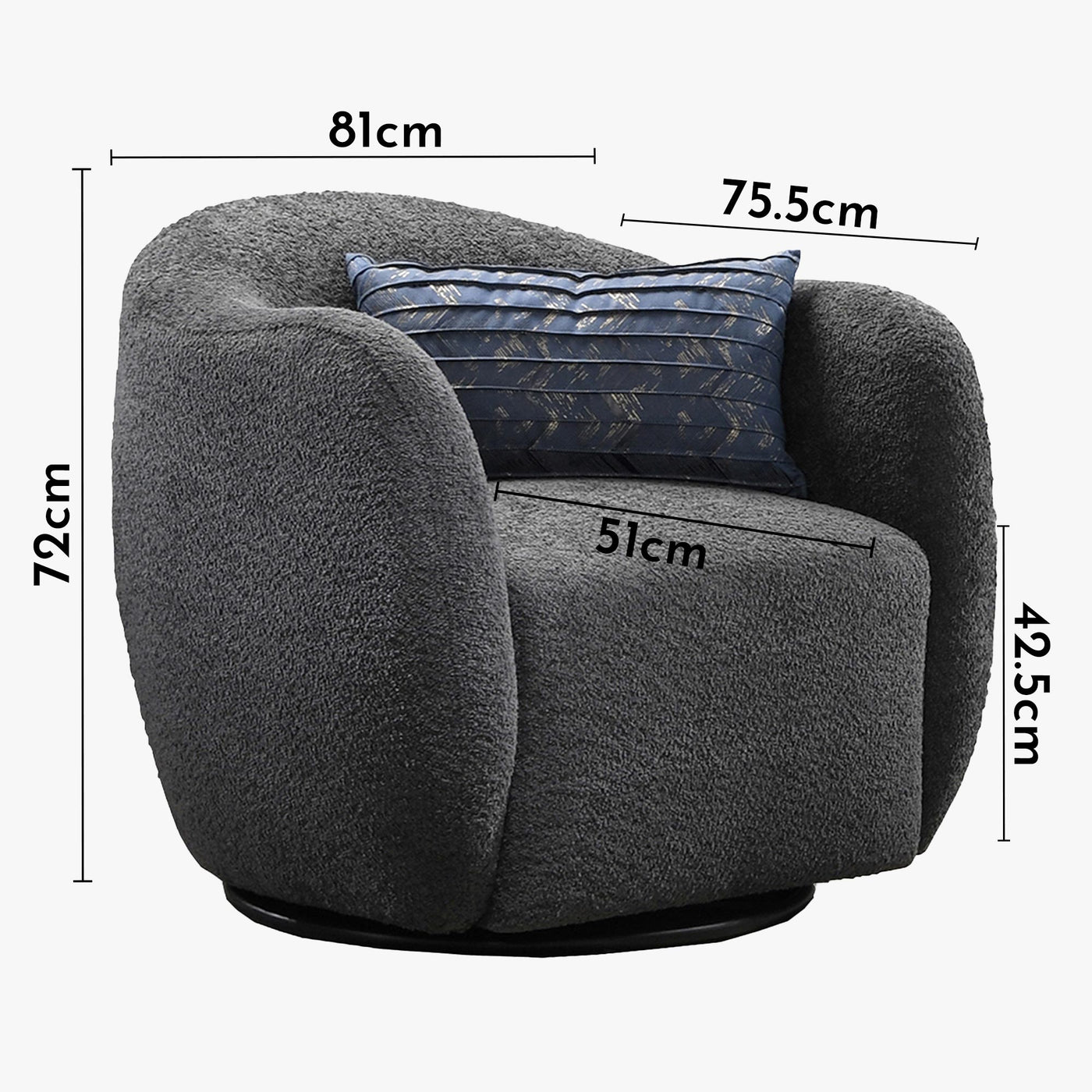 BARCY Fauteuil cabriolet pivotant effet peau de mouton gris foncé - Fauteuils - Mobilier Deco