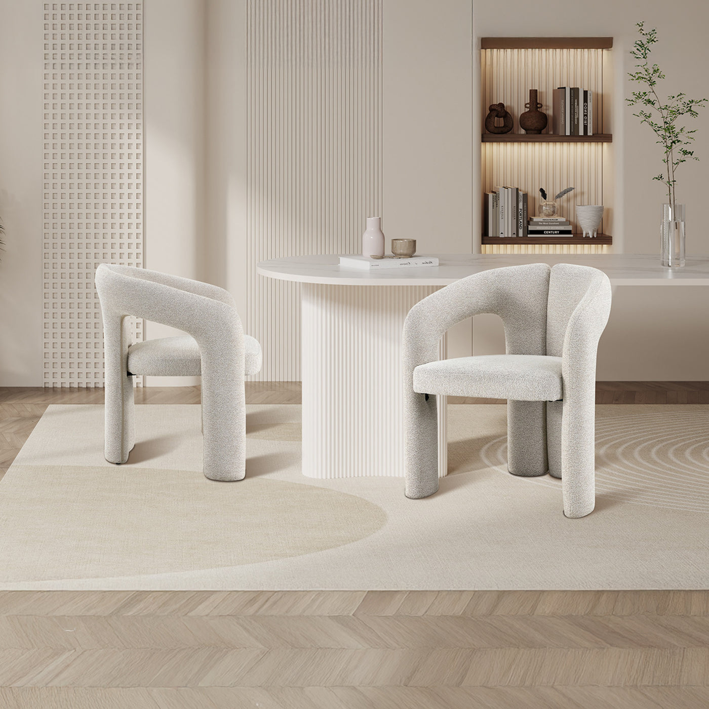 BEJA Fauteuil en tissu bouclette écru