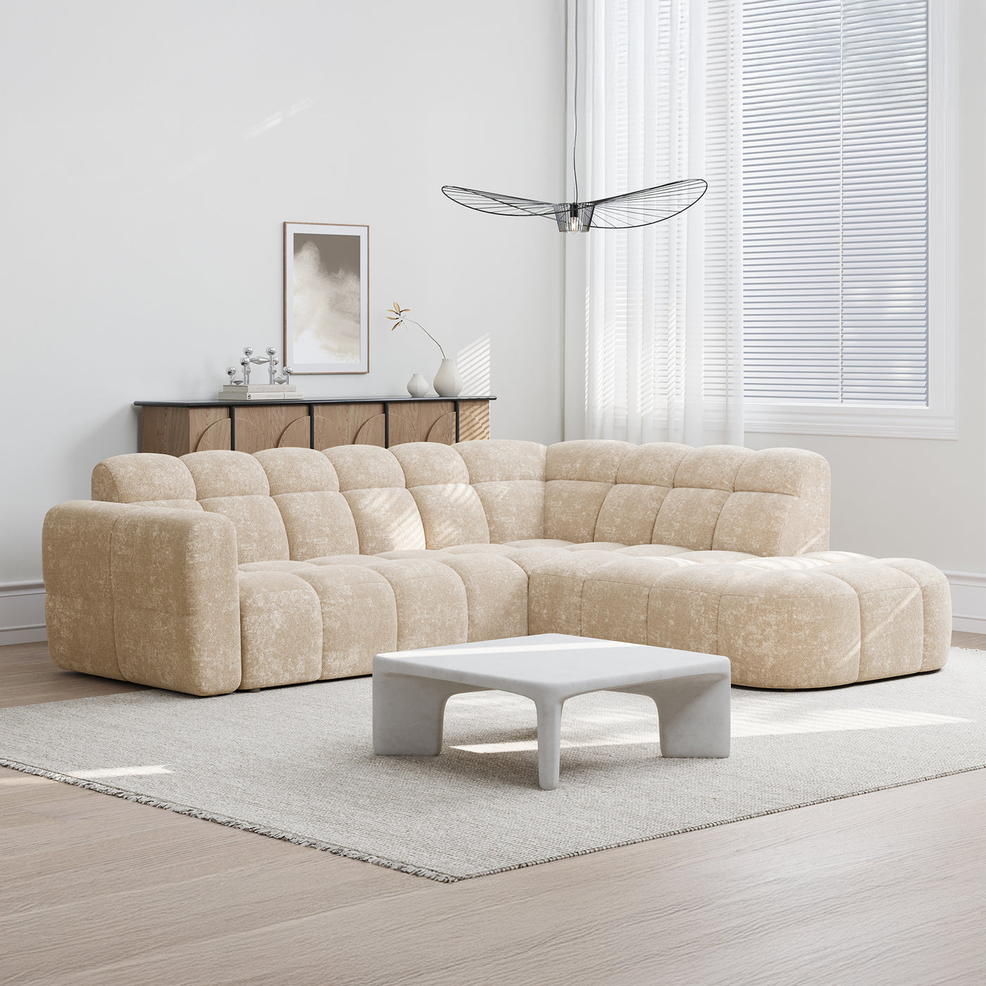 BELIZ Canapé d'angle en tissu beige - Angle droit