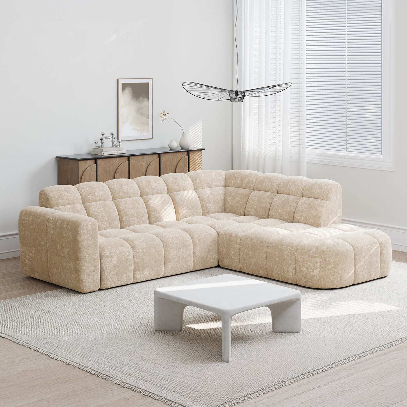 BELIZ Canapé d'angle en tissu beige - Angle droit