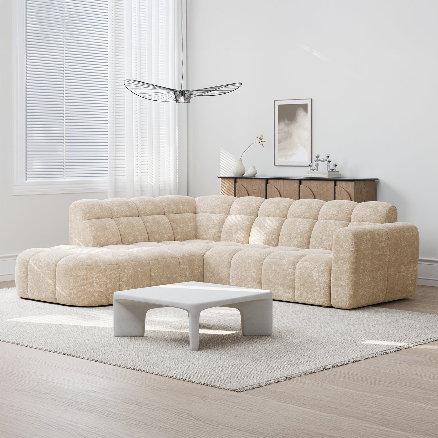 BELIZ Canapé d'angle en tissu beige - Angle gauche