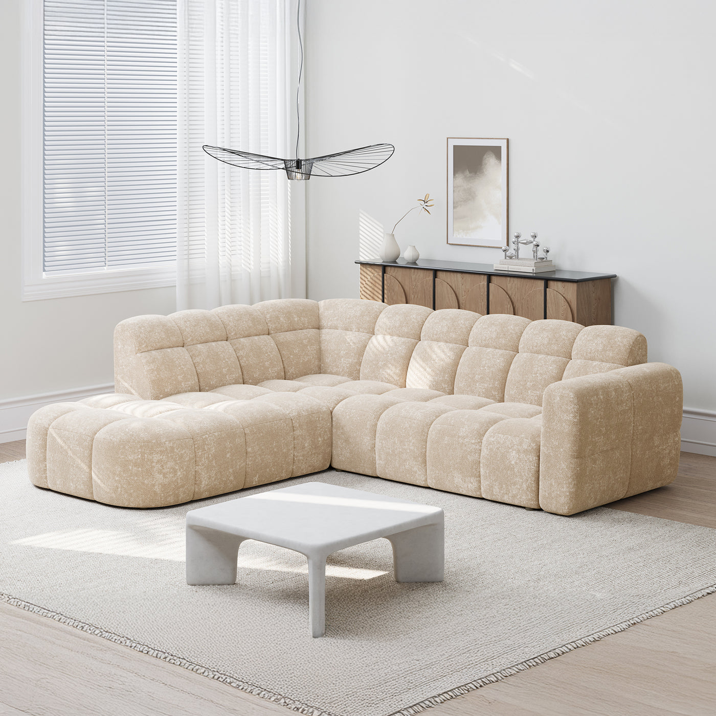 BELIZ Canapé d'angle en tissu beige - Angle gauche