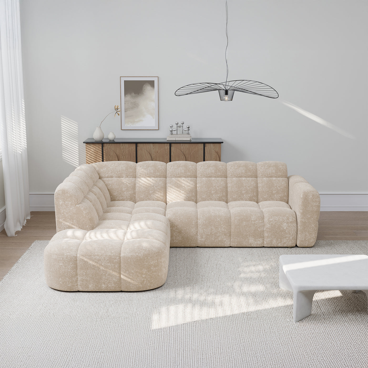 BELIZ Canapé d'angle en tissu beige - Angle gauche