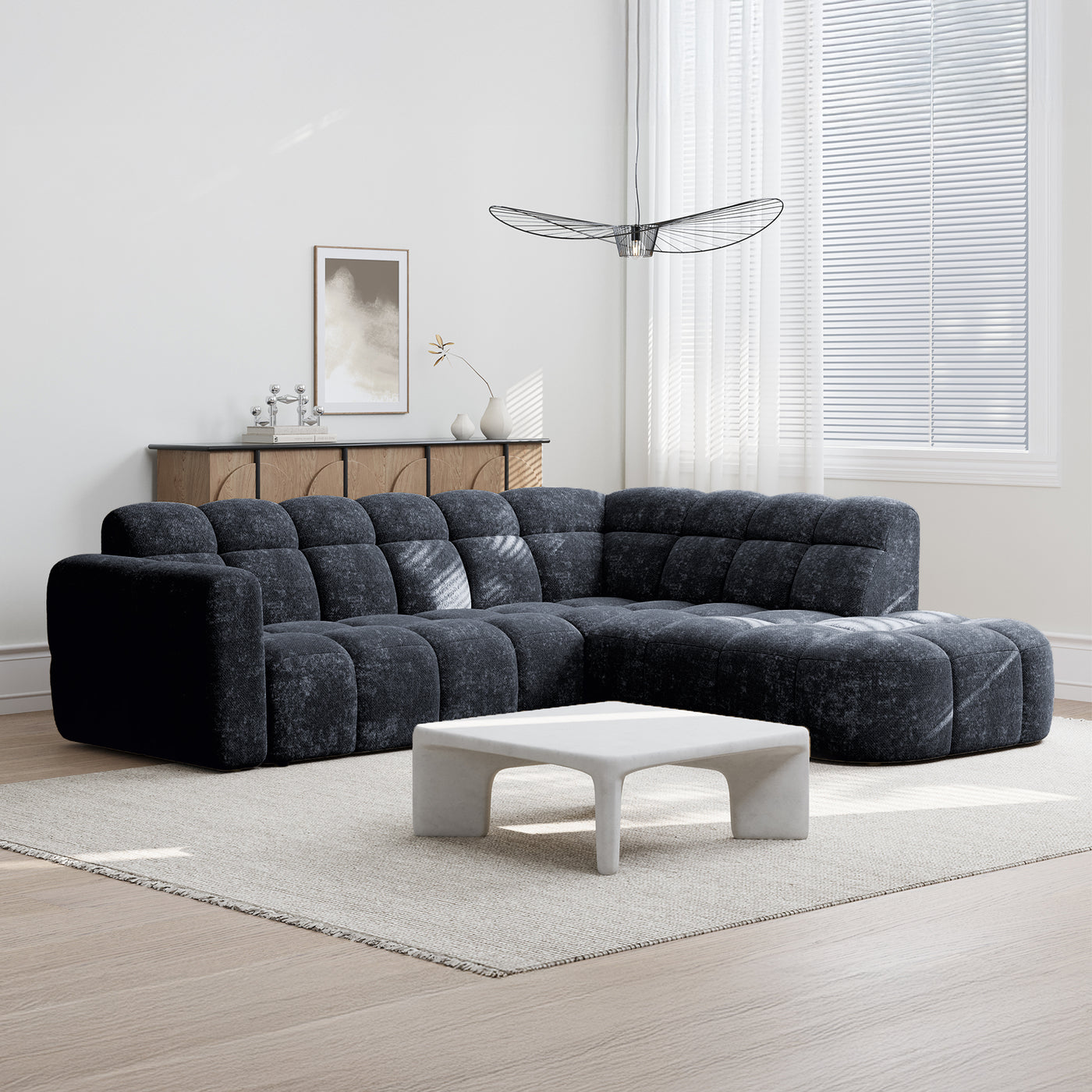 BELIZ Canapé d'angle en tissu noir - Angle droit