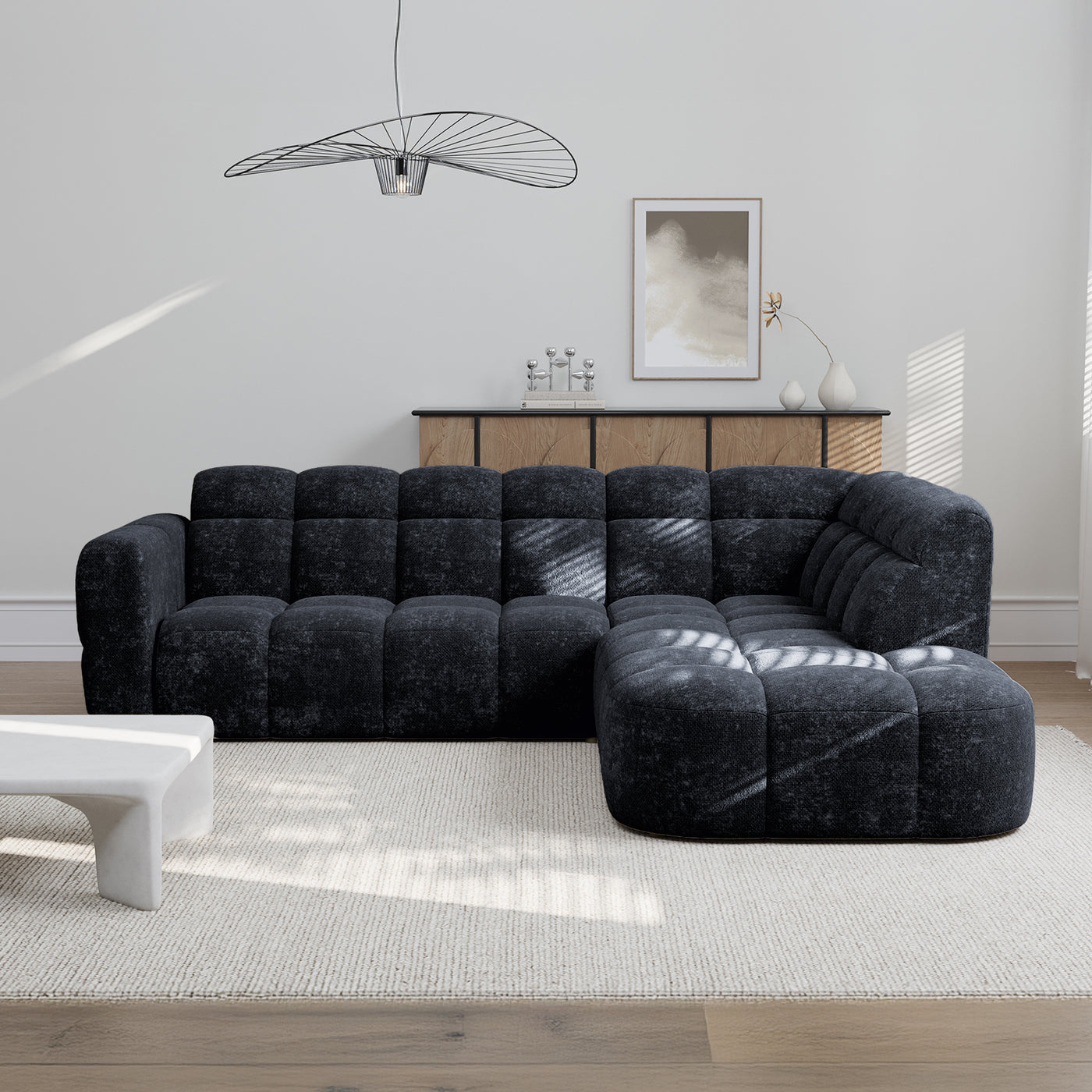 BELIZ Canapé d'angle en tissu noir - Angle droit