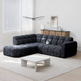 BELIZ Canapé d'angle en tissu noir - Angle gauche