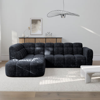 BELIZ Canapé d'angle en tissu noir - Angle gauche