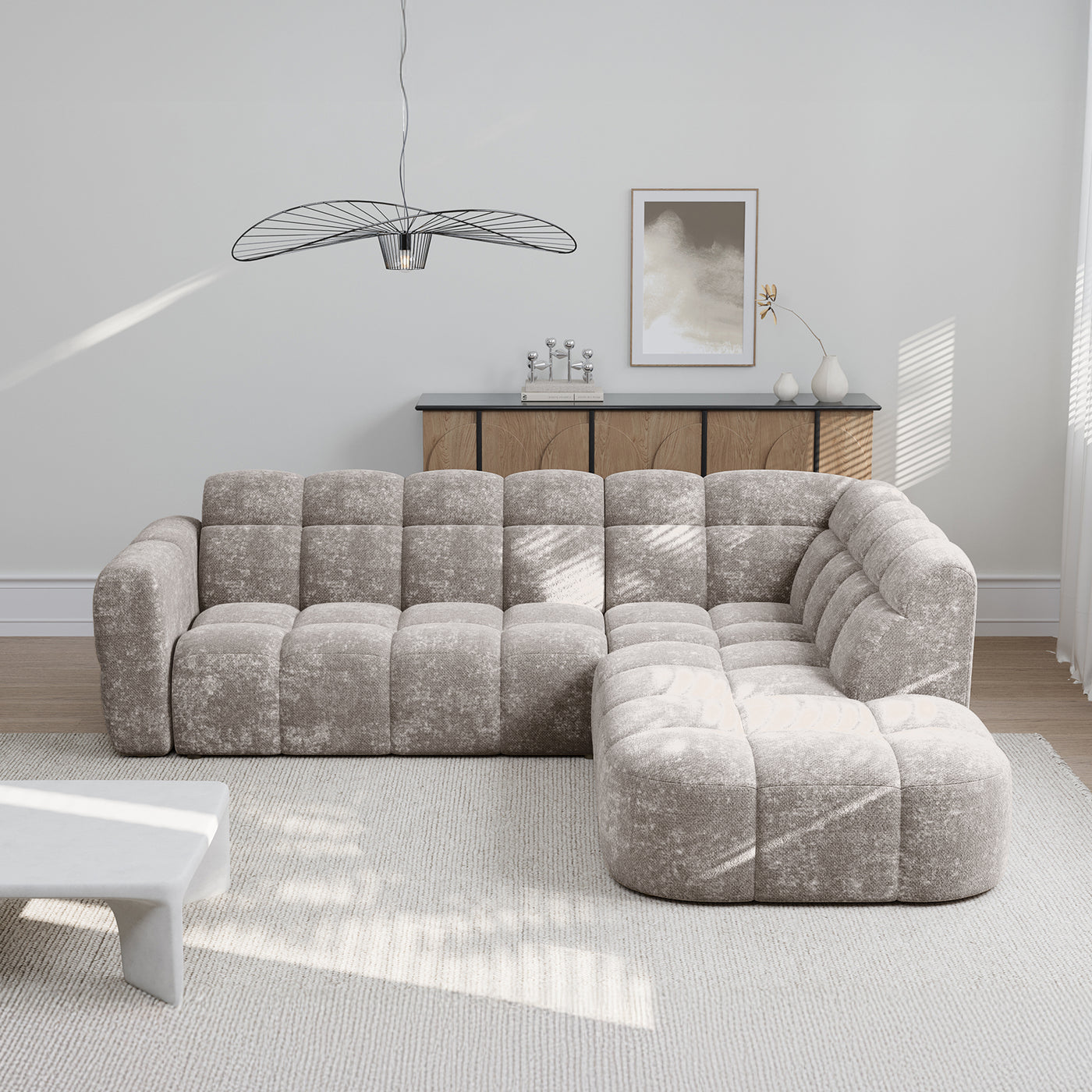 BELIZ Canapé d'angle en tissu taupe - Angle droit