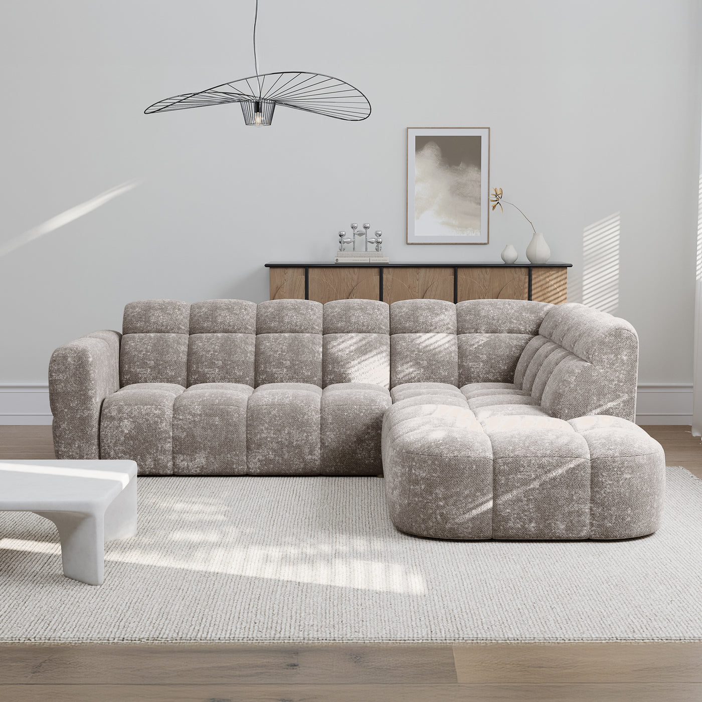 BELIZ Canapé d'angle en tissu taupe - Angle droit