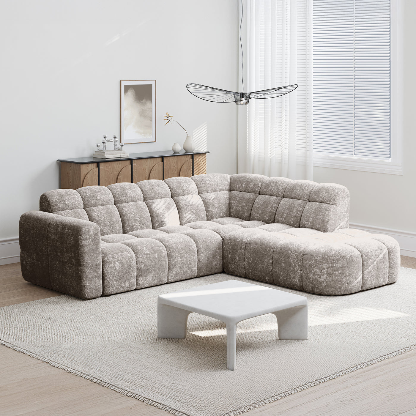 BELIZ Canapé d'angle en tissu taupe - Angle droit