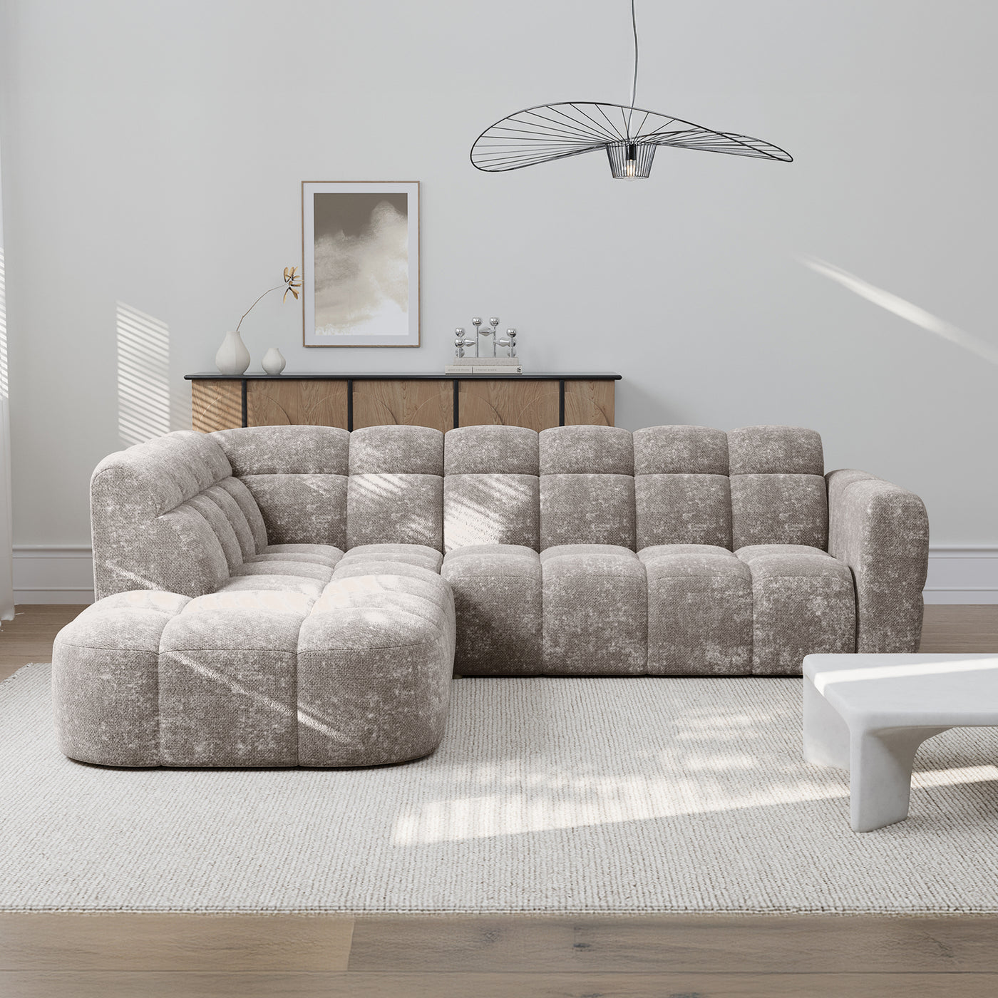 BELIZ Canapé d'angle en tissu taupe - Angle gauche