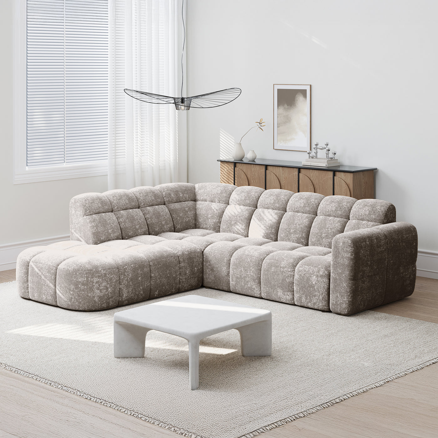 BELIZ Canapé d'angle en tissu taupe - Angle gauche
