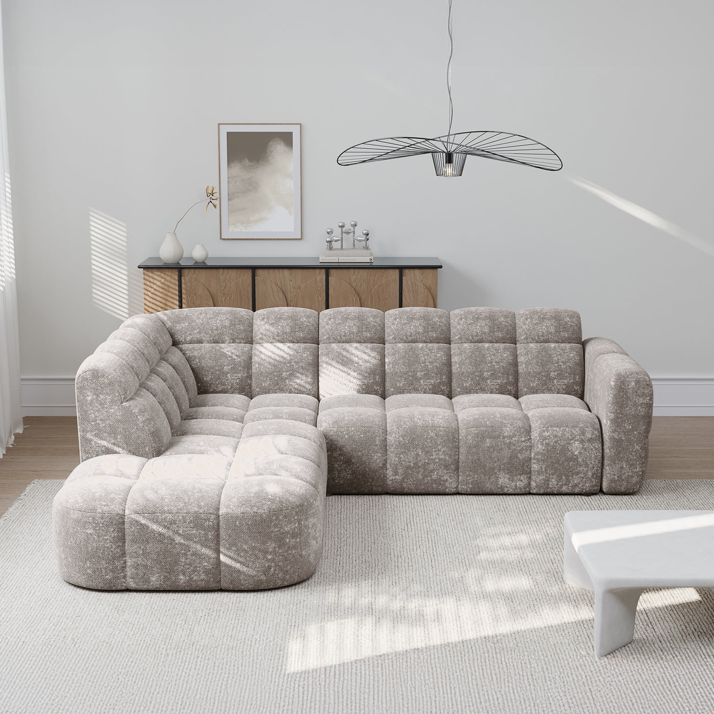 BELIZ Canapé d'angle en tissu taupe - Angle gauche