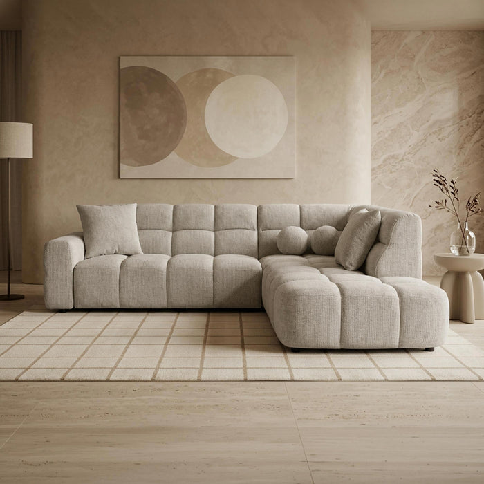BELIZ Canapé d'angle en tissu beige - Angle droit