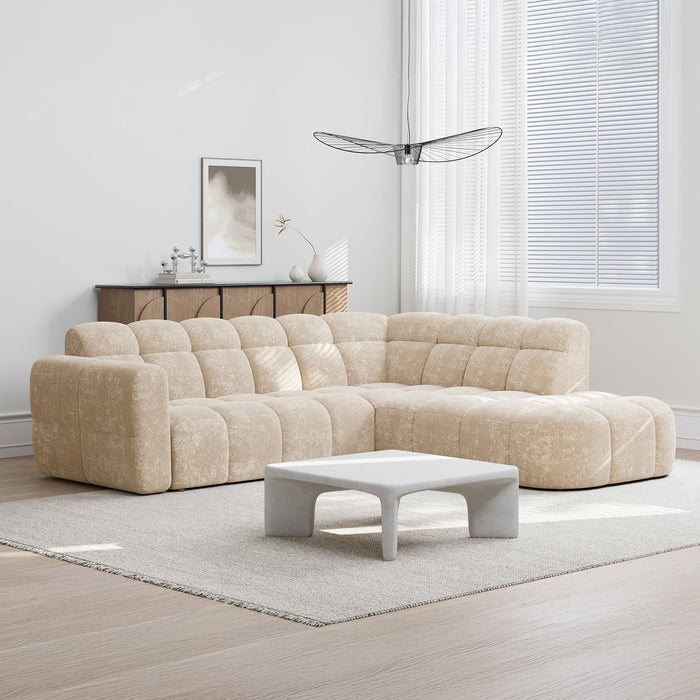 BELIZ Canapé d'angle en tissu beige - Angle droit
