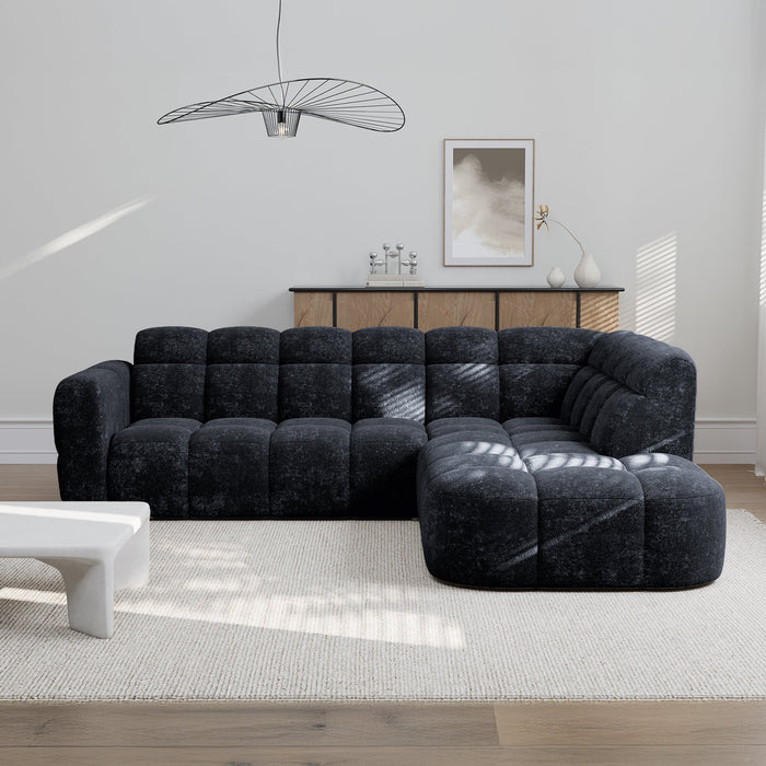 BELIZ Canapé d'angle en tissu noir - Angle droit