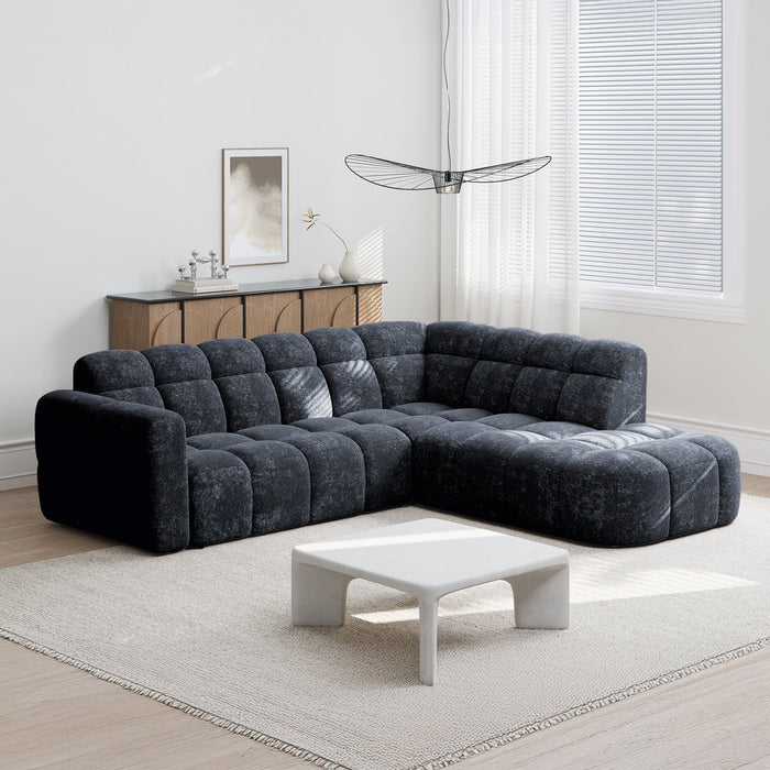 BELIZ Canapé d'angle en tissu noir - Angle droit