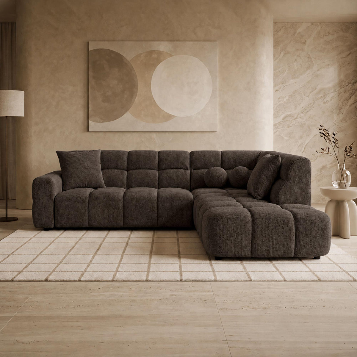 BELIZ Canapé d'angle en tissu noir - Angle droit - Canapés d'angle - Mobilier Deco