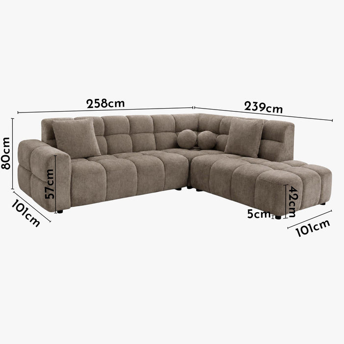 BELIZ Canapé d'angle en tissu taupe - Angle droit
