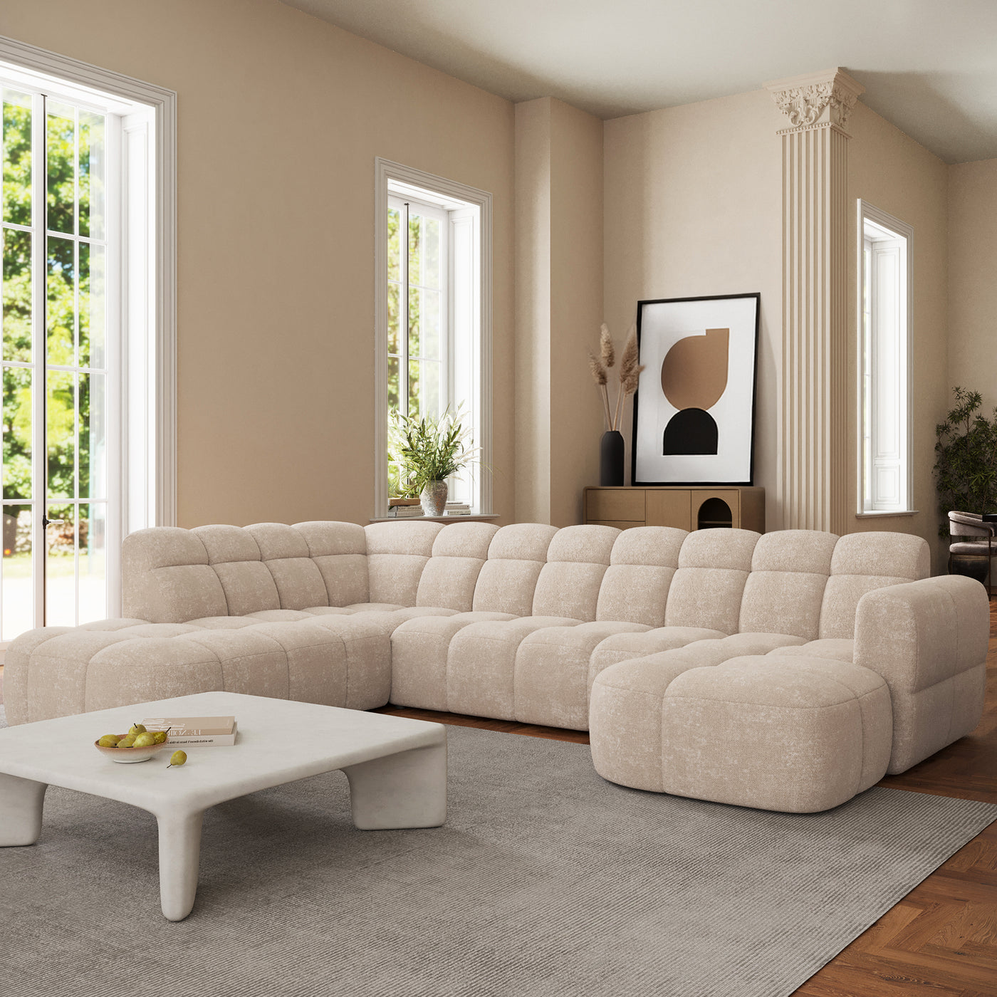 BELIZ XL Canapé panoramique tissu beige - Angle droit