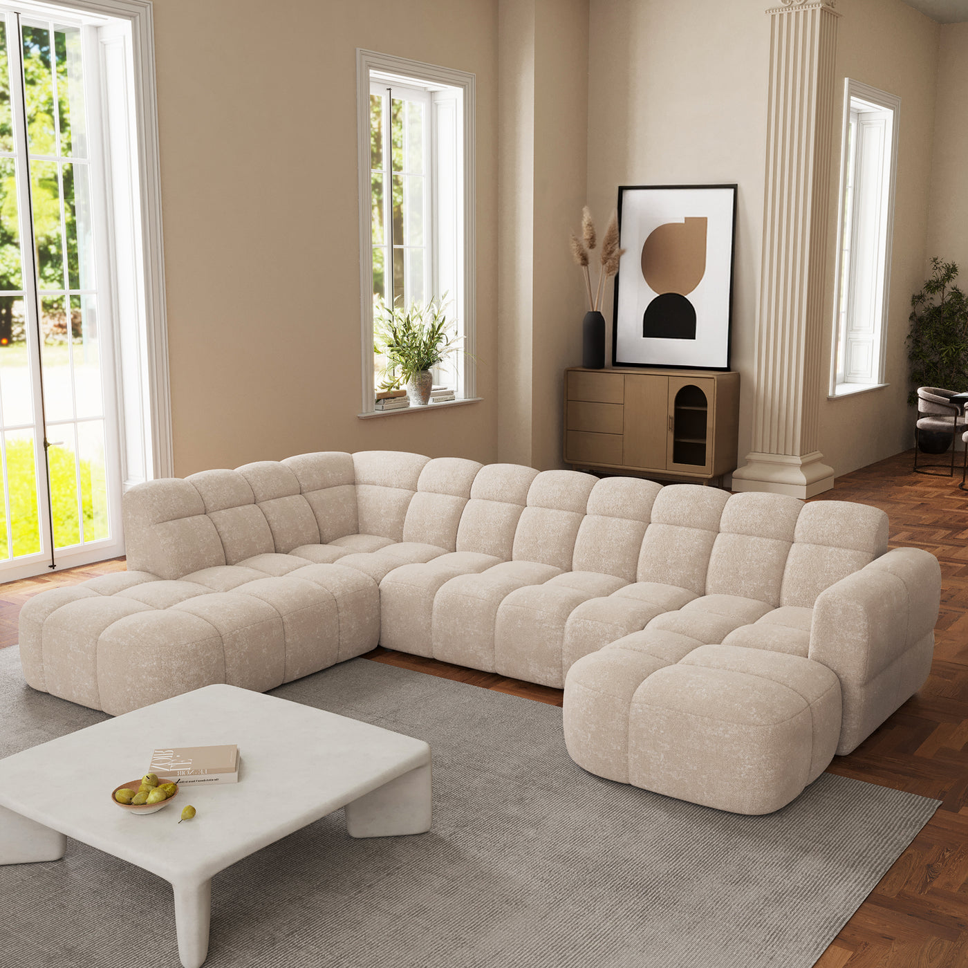 BELIZ XL Canapé panoramique tissu beige - Angle droit
