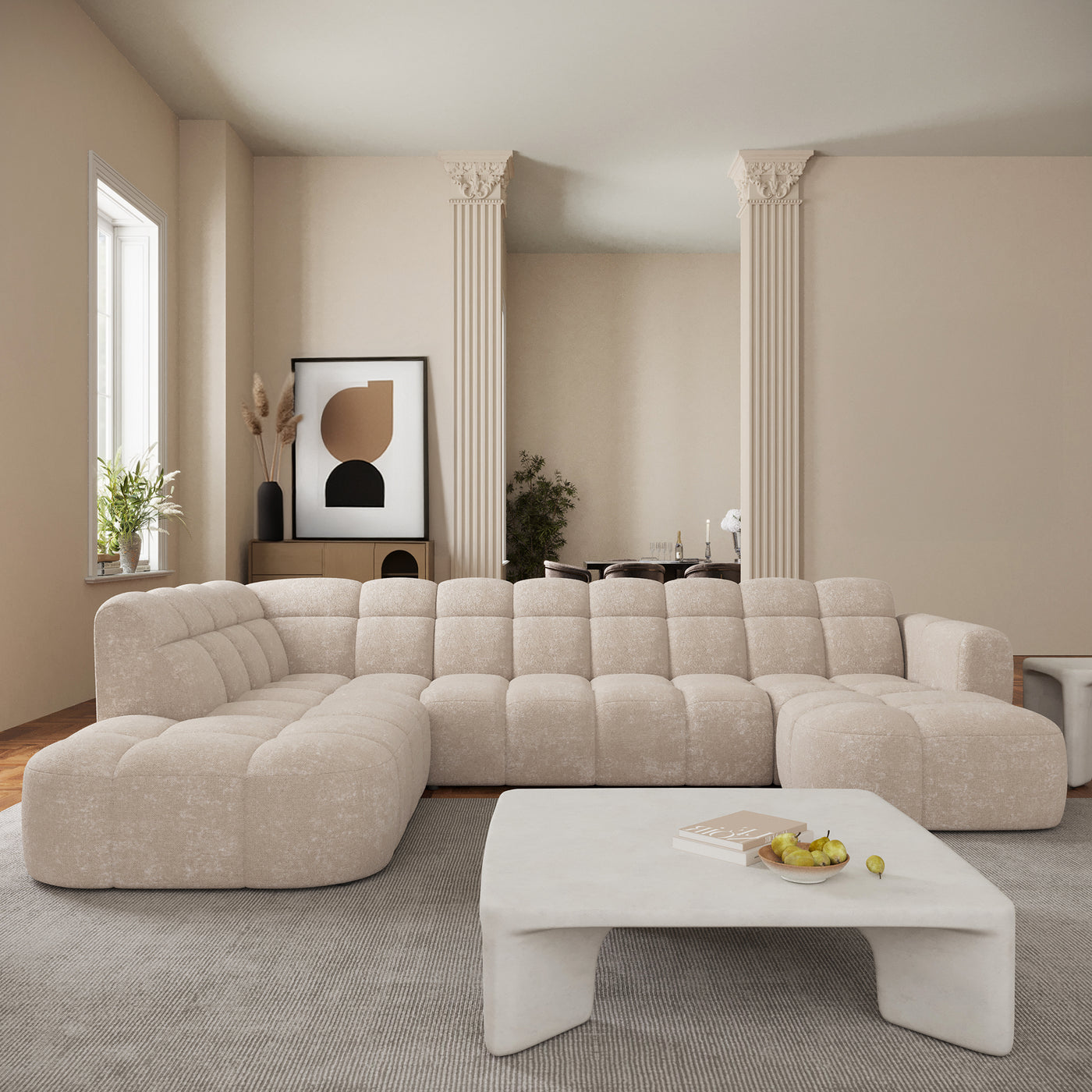BELIZ XL Canapé panoramique tissu beige - Angle droit