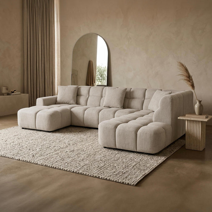 BELIZ XL Canapé panoramique tissu beige - Angle gauche