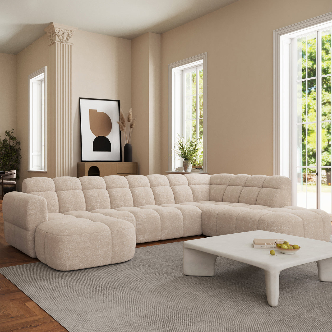 BELIZ XL Canapé panoramique tissu beige - Angle gauche