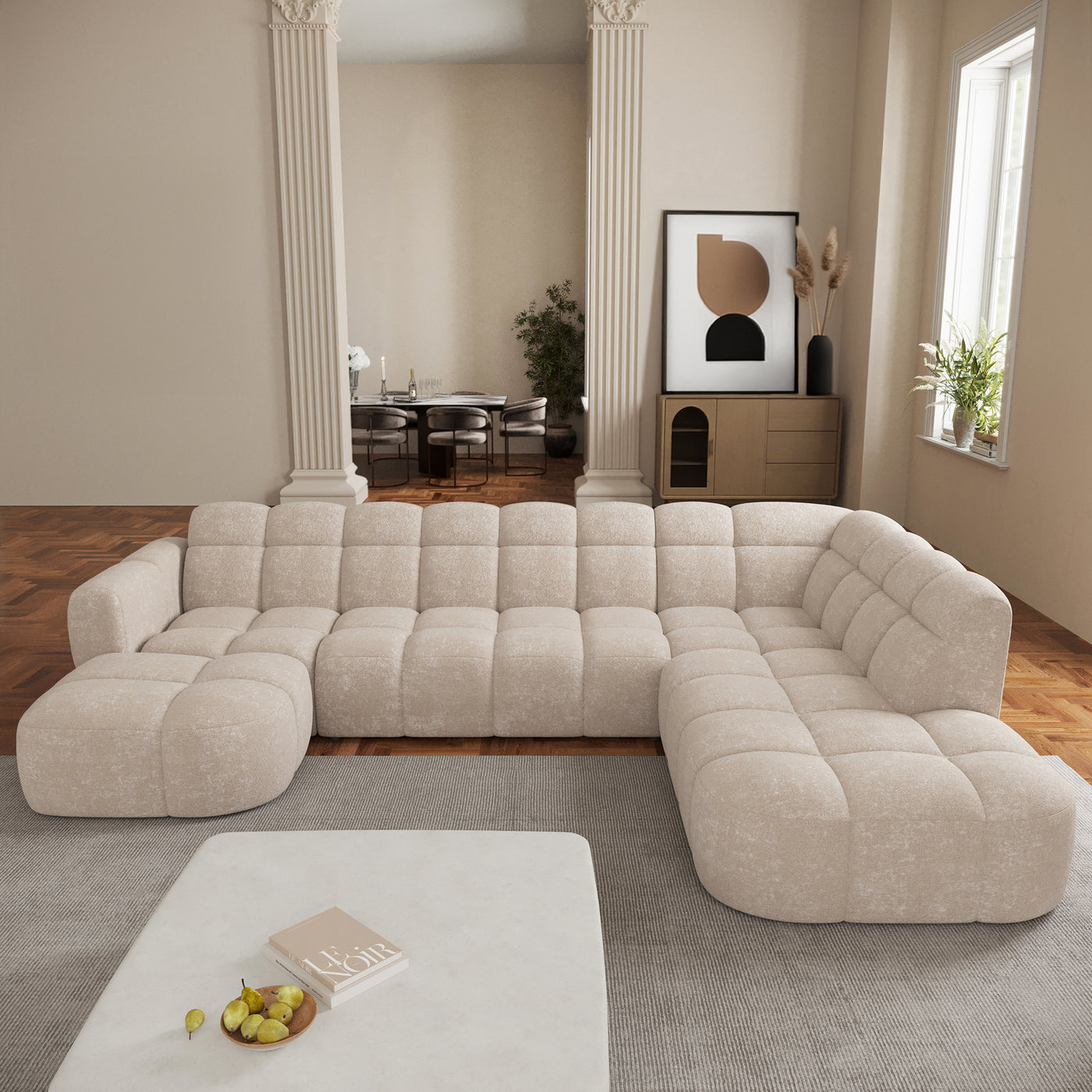 BELIZ XL Canapé panoramique tissu beige - Angle gauche