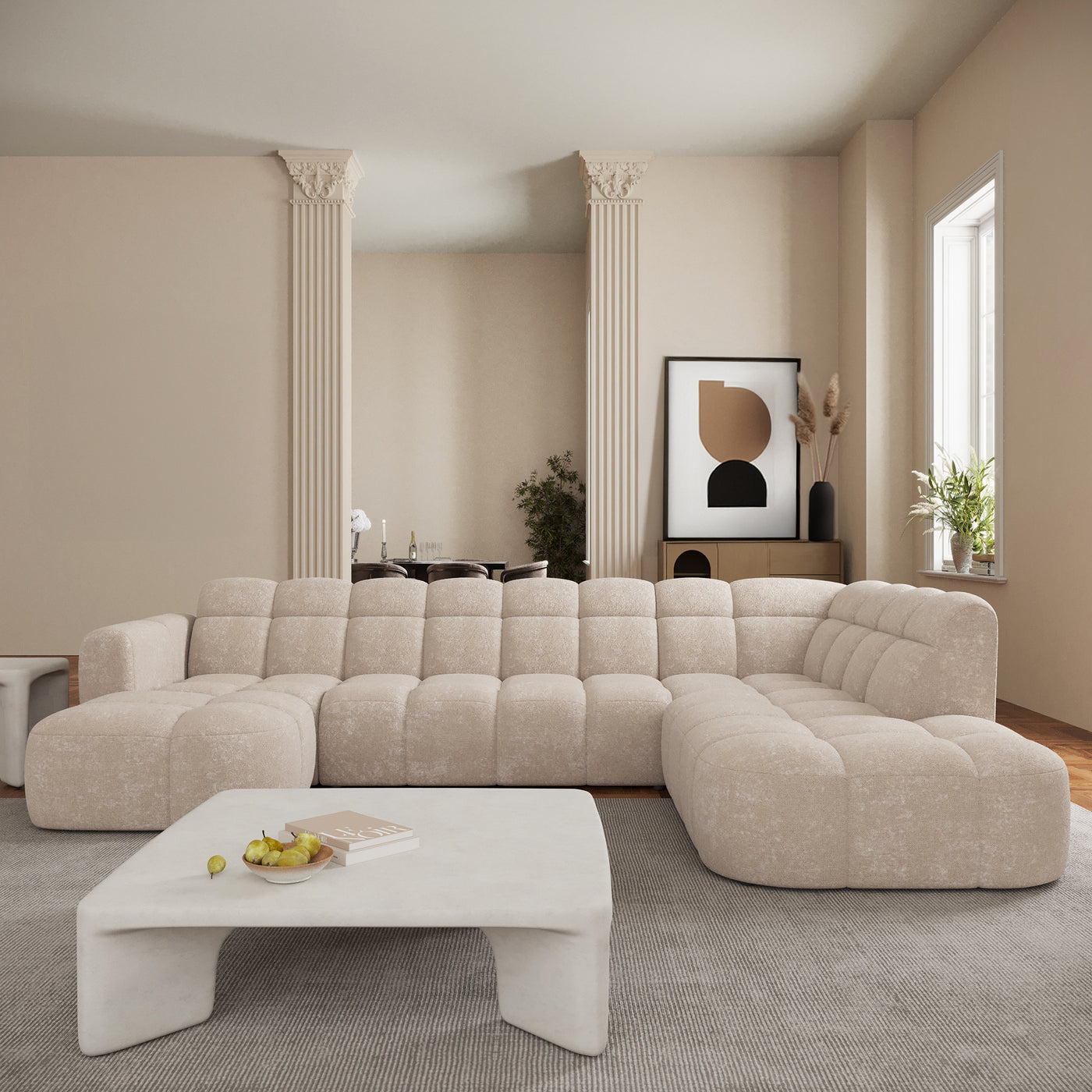 BELIZ XL Canapé panoramique tissu beige - Angle gauche