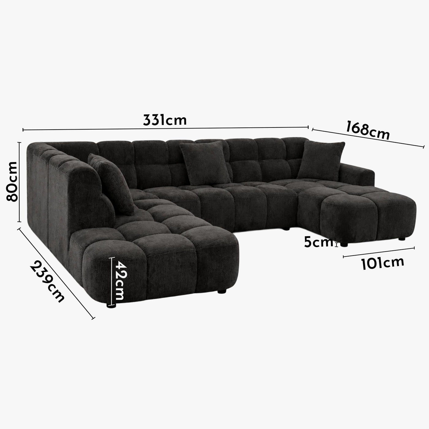 BELIZ XL Canapé panoramique tissu noir - Angle droit - Canapés panoramiques - Mobilier Deco