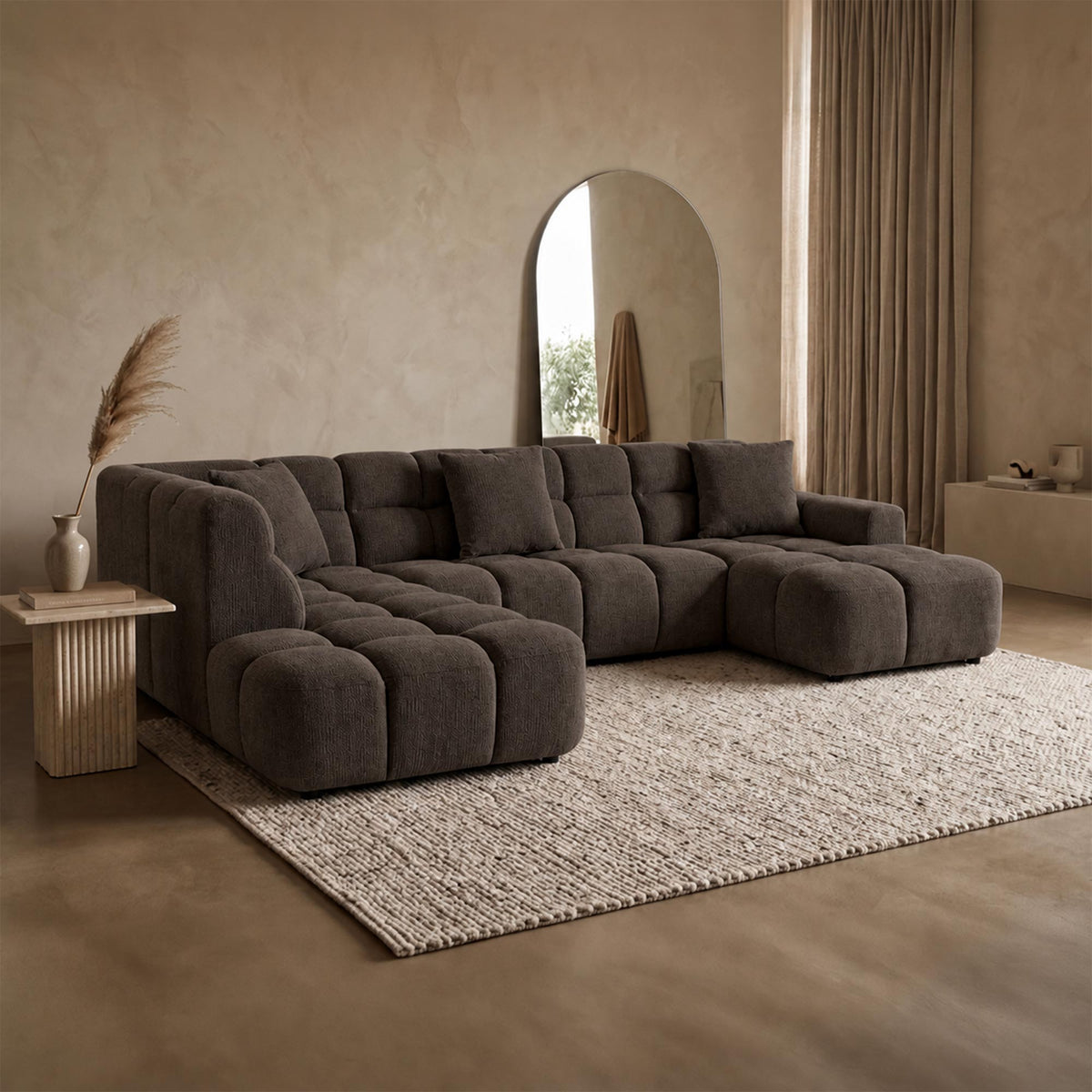 BELIZ XL Canapé panoramique tissu noir - Angle droit - Canapés panoramiques - Mobilier Deco