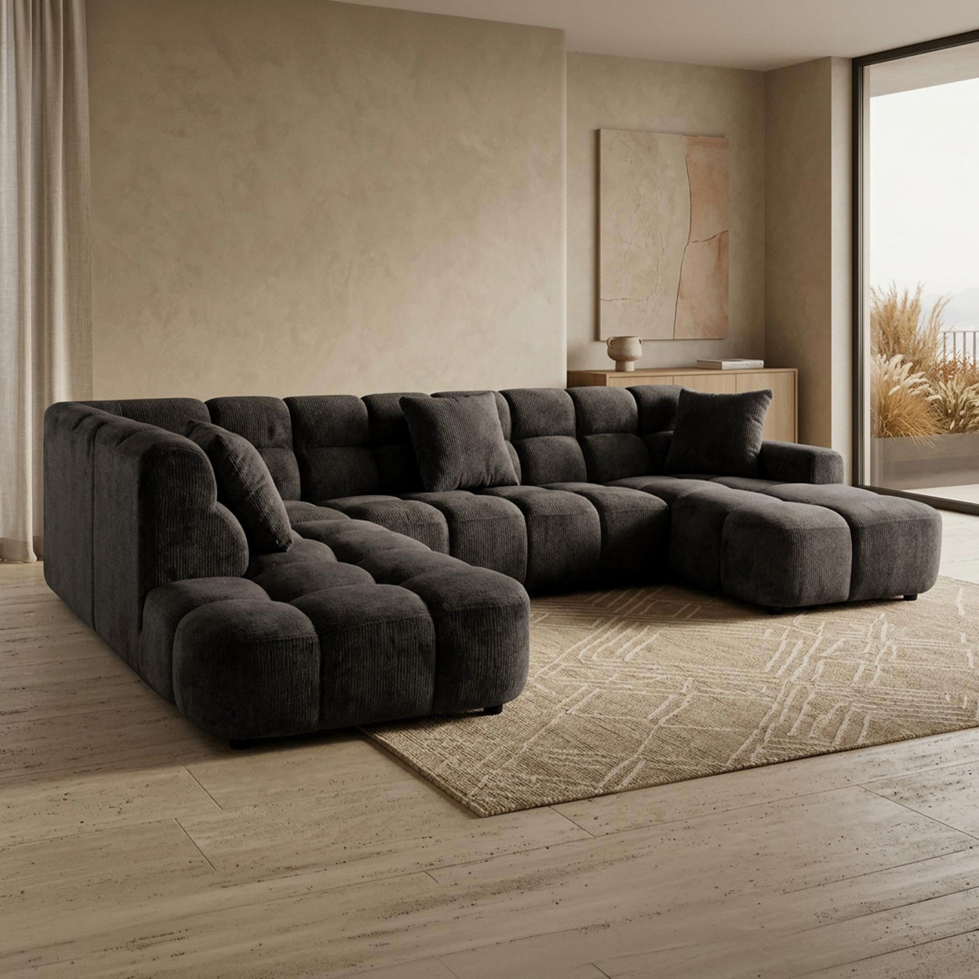 BELIZ XL Canapé panoramique tissu noir - Angle droit - Canapés panoramiques - Mobilier Deco